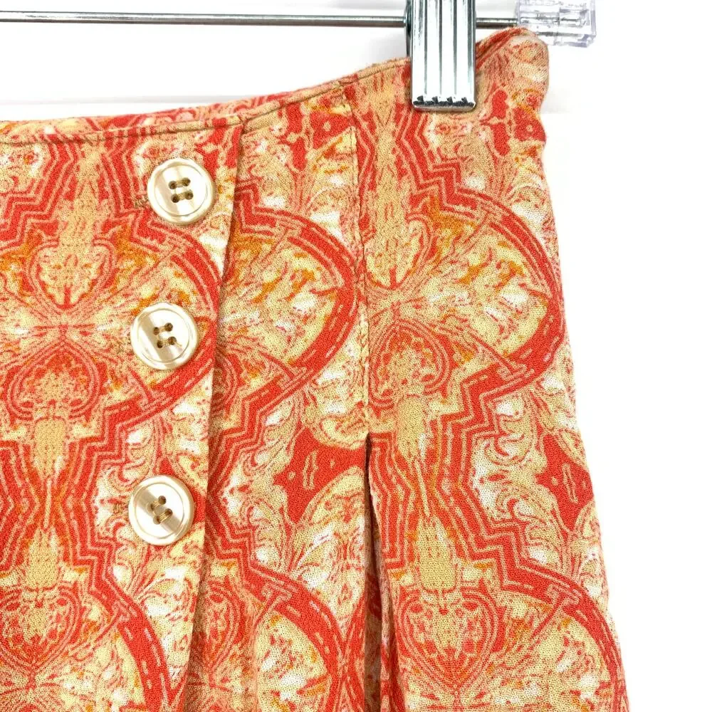 Free People Skirt Women's Size 0 Poppy Peach Boho Print Lover's Lane Mini Orange